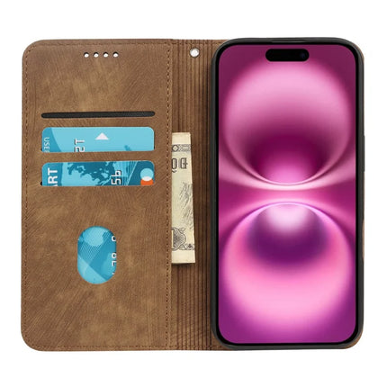 For iPhone 16 Case Strong Magnetic Leather Wallet Phone Cover with Striped Texture