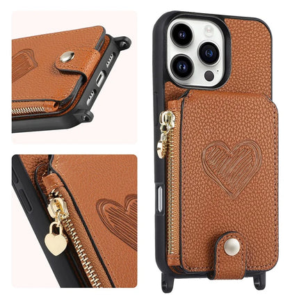 For iPhone 16 Pro Case Card Holder Kickstand Leather Back Cover with Shoulder Strap
