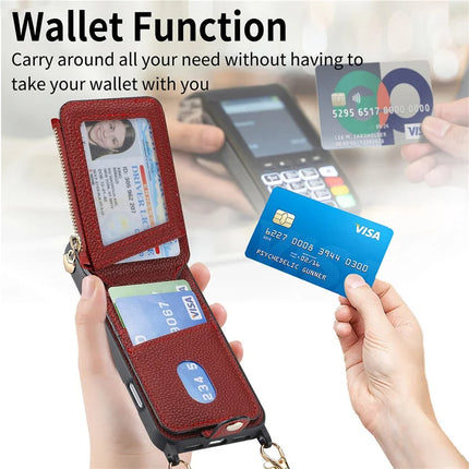 For iPhone 16 Pro Case Card Holder Kickstand Leather Back Cover with Shoulder Strap
