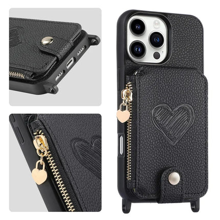 For iPhone 16 Pro Max Case Card Holder Kickstand Leather Back Cover with Shoulder Strap