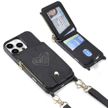 For iPhone 16 Pro Max Case Card Holder Kickstand Leather Back Cover with Shoulder Strap