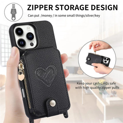 For iPhone 16 Pro Max Case Card Holder Kickstand Leather Back Cover with Shoulder Strap