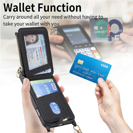 For iPhone 16 Pro Max Case Card Holder Kickstand Leather Back Cover with Shoulder Strap