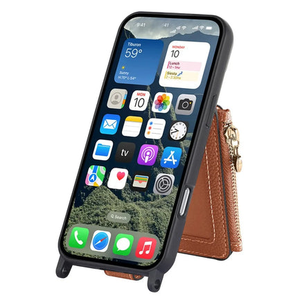 For iPhone 16 Pro Max Case Card Holder Kickstand Leather Back Cover with Shoulder Strap