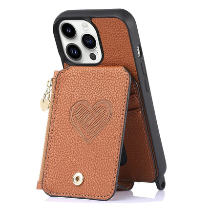 For iPhone 16 Pro Max Case Card Holder Kickstand Leather Back Cover with Shoulder Strap