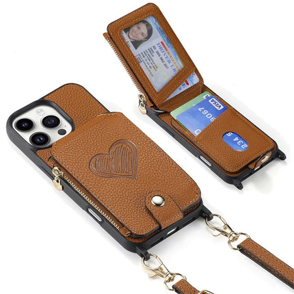 For iPhone 16 Pro Max Case Card Holder Kickstand Leather Back Cover with Shoulder Strap