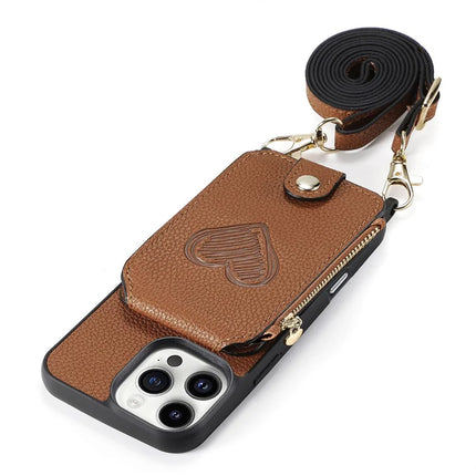 For iPhone 16 Pro Max Case Card Holder Kickstand Leather Back Cover with Shoulder Strap