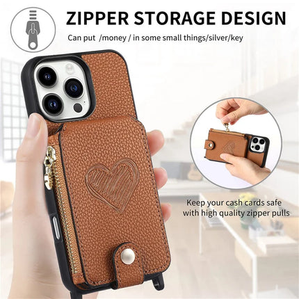 For iPhone 16 Pro Max Case Card Holder Kickstand Leather Back Cover with Shoulder Strap