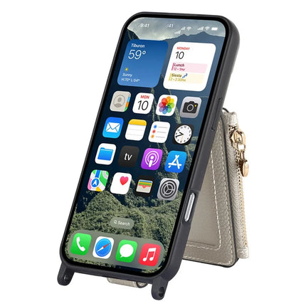 For iPhone 16 Pro Max Case Card Holder Kickstand Leather Back Cover with Shoulder Strap