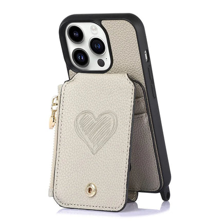 For iPhone 16 Pro Max Case Card Holder Kickstand Leather Back Cover with Shoulder Strap