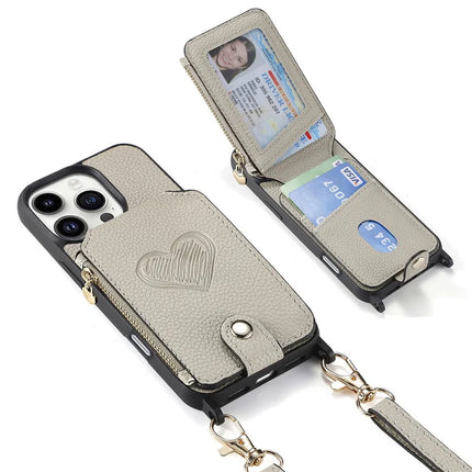 For iPhone 16 Pro Max Case Card Holder Kickstand Leather Back Cover with Shoulder Strap
