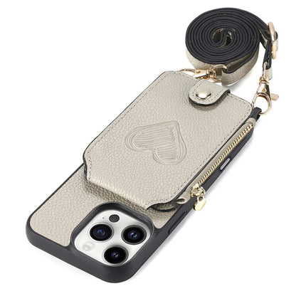For iPhone 16 Pro Max Case Card Holder Kickstand Leather Back Cover with Shoulder Strap