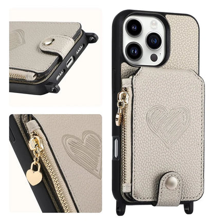 For iPhone 16 Pro Max Case Card Holder Kickstand Leather Back Cover with Shoulder Strap