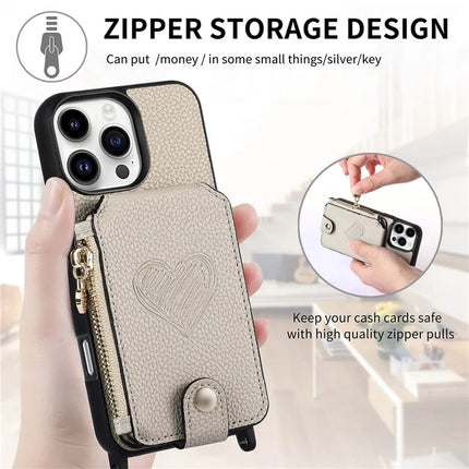 For iPhone 16 Pro Max Case Card Holder Kickstand Leather Back Cover with Shoulder Strap