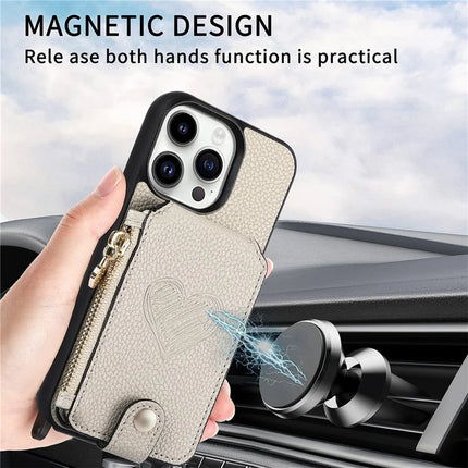 For iPhone 16 Pro Max Case Card Holder Kickstand Leather Back Cover with Shoulder Strap