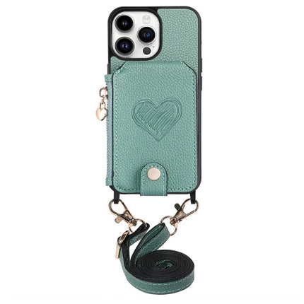 For iPhone 16 Pro Max Case Card Holder Kickstand Leather Back Cover with Shoulder Strap - Baby Blue