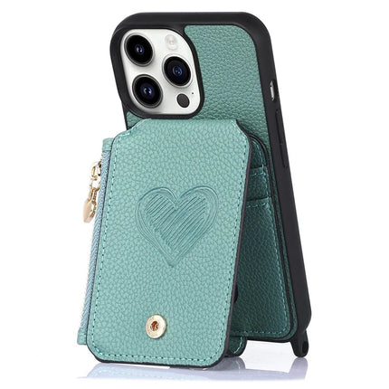 For iPhone 16 Pro Max Case Card Holder Kickstand Leather Back Cover with Shoulder Strap