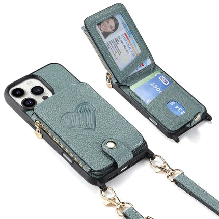For iPhone 16 Pro Max Case Card Holder Kickstand Leather Back Cover with Shoulder Strap