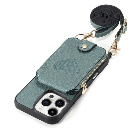 For iPhone 16 Pro Max Case Card Holder Kickstand Leather Back Cover with Shoulder Strap