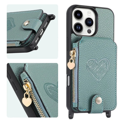For iPhone 16 Pro Max Case Card Holder Kickstand Leather Back Cover with Shoulder Strap