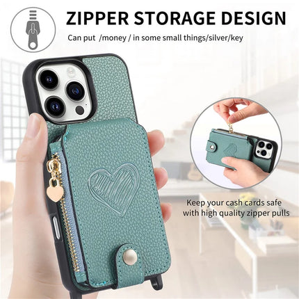 For iPhone 16 Pro Max Case Card Holder Kickstand Leather Back Cover with Shoulder Strap