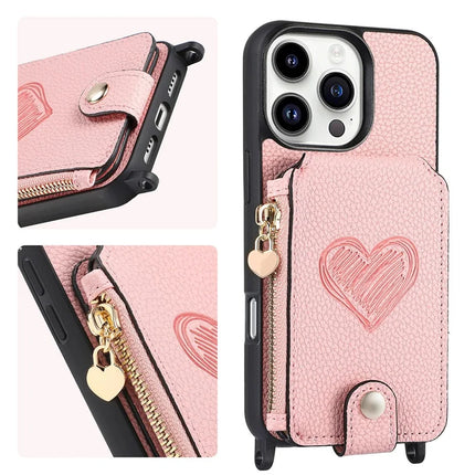 For iPhone 16 Pro Max Case Card Holder Kickstand Leather Back Cover with Shoulder Strap