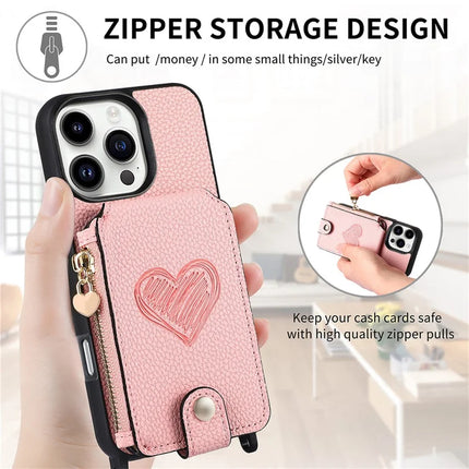 For iPhone 16 Pro Max Case Card Holder Kickstand Leather Back Cover with Shoulder Strap