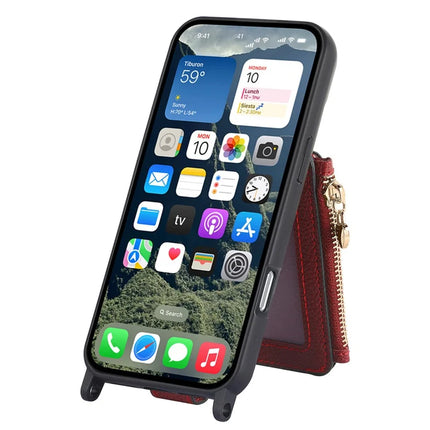 For iPhone 16 Pro Max Case Card Holder Kickstand Leather Back Cover with Shoulder Strap