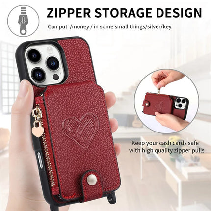 For iPhone 16 Pro Max Case Card Holder Kickstand Leather Back Cover with Shoulder Strap