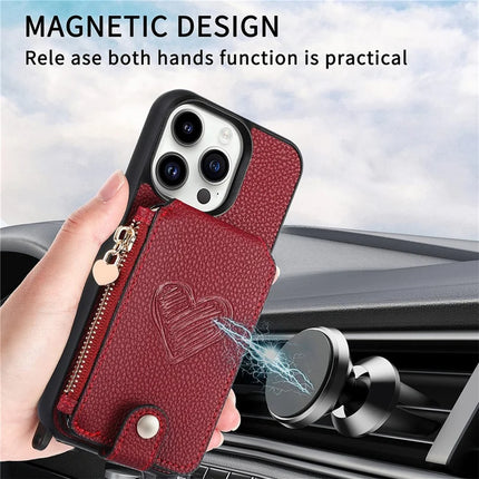 For iPhone 16 Pro Max Case Card Holder Kickstand Leather Back Cover with Shoulder Strap