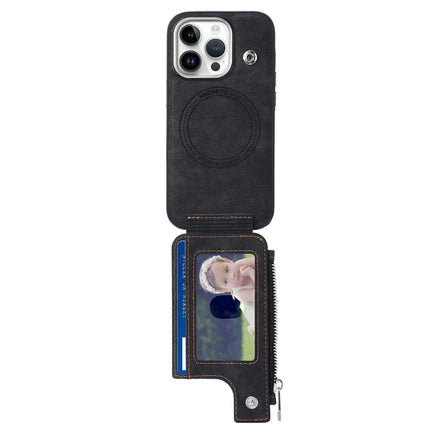 For iPhone 15 Pro Max Magnetic Case Card Holder Kickstand TPU + Leather Back Cover