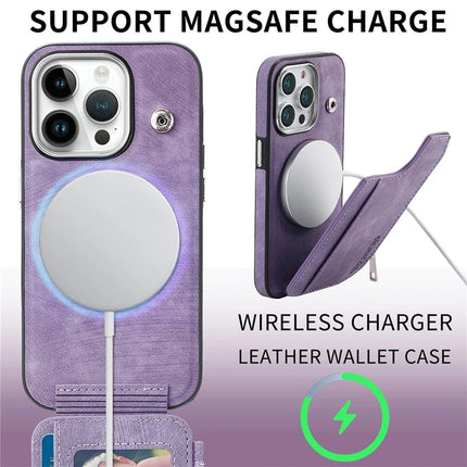For iPhone 15 Pro Max Magnetic Case Card Holder Kickstand TPU + Leather Back Cover