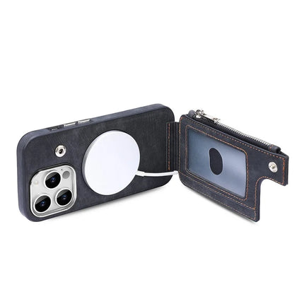 For iPhone 13 Pro Max Magnetic Case Card Holder Kickstand TPU + Leather Back Cover