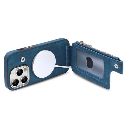 For iPhone 13 Pro Max Magnetic Case Card Holder Kickstand TPU + Leather Back Cover