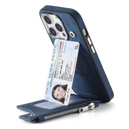 For iPhone 13 Pro Max Magnetic Case Card Holder Kickstand TPU + Leather Back Cover