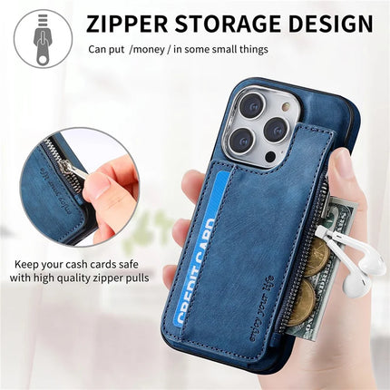 For iPhone 13 Pro Max Magnetic Case Card Holder Kickstand TPU + Leather Back Cover