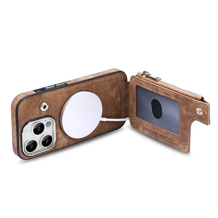 For iPhone 13 Pro Max Magnetic Case Card Holder Kickstand TPU + Leather Back Cover