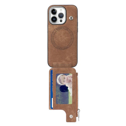 For iPhone 13 Pro Max Magnetic Case Card Holder Kickstand TPU + Leather Back Cover