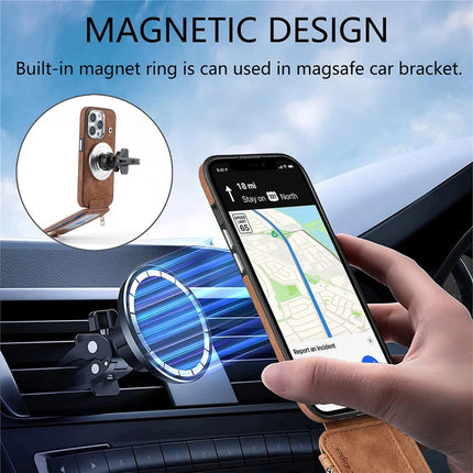 For iPhone 13 Pro Max Magnetic Case Card Holder Kickstand TPU + Leather Back Cover