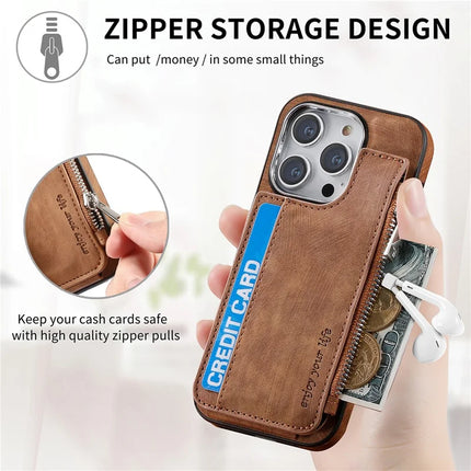 For iPhone 13 Pro Max Magnetic Case Card Holder Kickstand TPU + Leather Back Cover