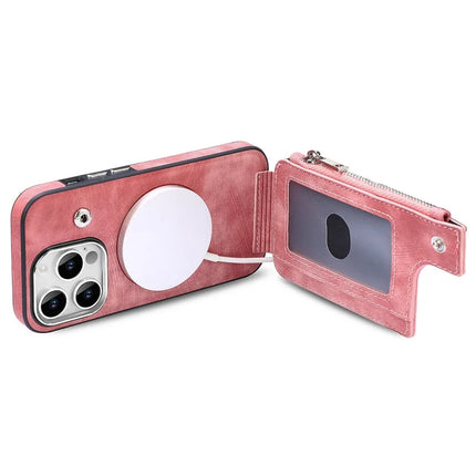 For iPhone 13 Pro Max Magnetic Case Card Holder Kickstand TPU + Leather Back Cover