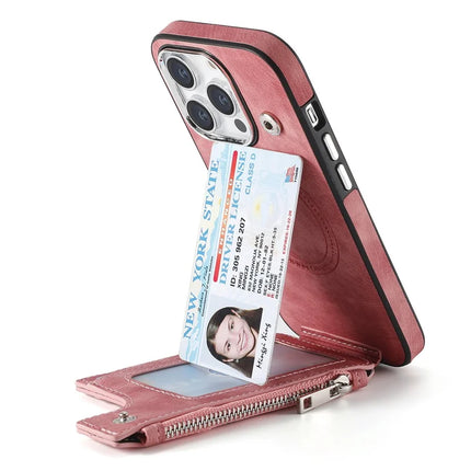 For iPhone 13 Pro Max Magnetic Case Card Holder Kickstand TPU + Leather Back Cover