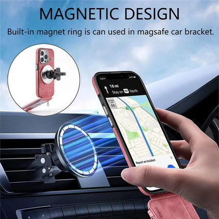 For iPhone 13 Pro Max Magnetic Case Card Holder Kickstand TPU + Leather Back Cover