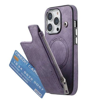 For iPhone 13 Pro Max Magnetic Case Card Holder Kickstand TPU + Leather Back Cover