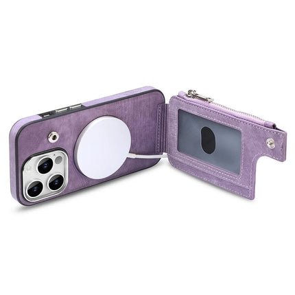 For iPhone 13 Pro Max Magnetic Case Card Holder Kickstand TPU + Leather Back Cover