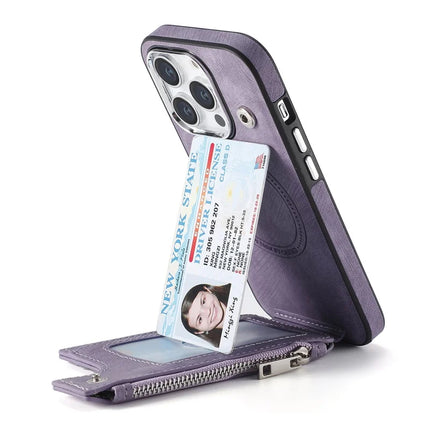 For iPhone 13 Pro Max Magnetic Case Card Holder Kickstand TPU + Leather Back Cover