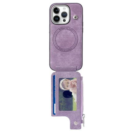 For iPhone 13 Pro Max Magnetic Case Card Holder Kickstand TPU + Leather Back Cover