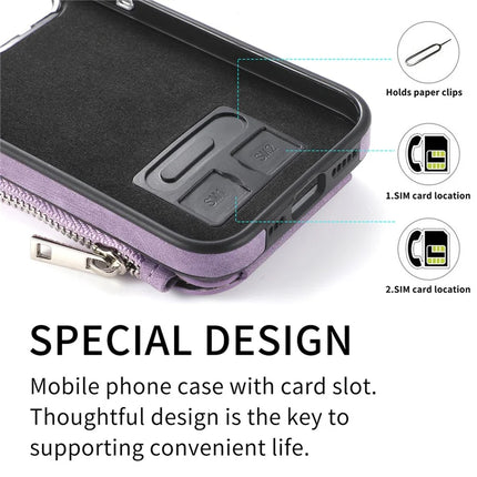 For iPhone 13 Pro Max Magnetic Case Card Holder Kickstand TPU + Leather Back Cover