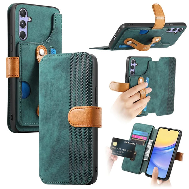 For Samsung Galaxy S23 FE Case Wallet Retro Leather Phone Cover with Wristband Kickstand - Green