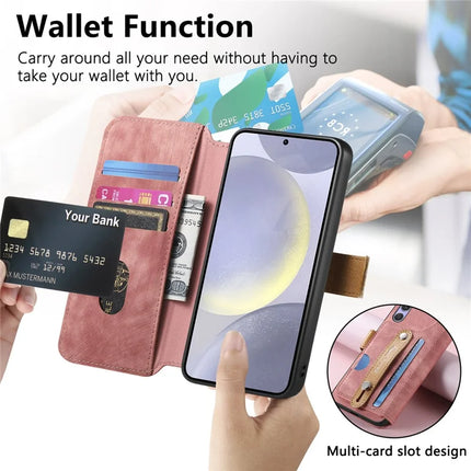 For Samsung Galaxy S23 FE Case Wallet Retro Leather Phone Cover with Wristband Kickstand
